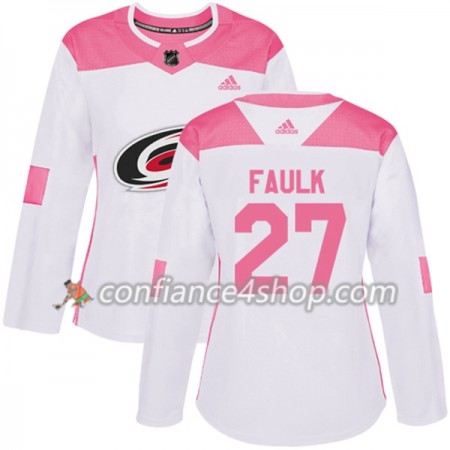 Adidas Maillot de Hockey Carolina Hurricanes Justin Faulk 27 2017-2018 Blanc Rose Fashion Authentic - Femme